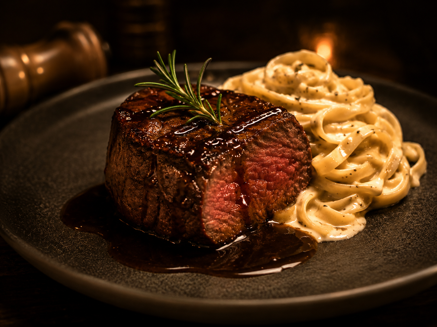 Filé mignon ao demi-glace com batatas rústicas